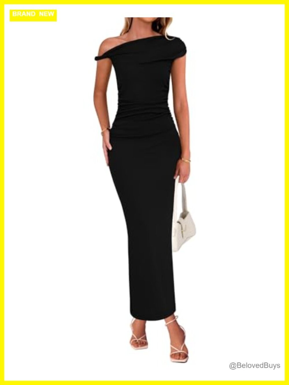 One Shoulder Formal Cocktail Maxi Dress Ruched Bodycon